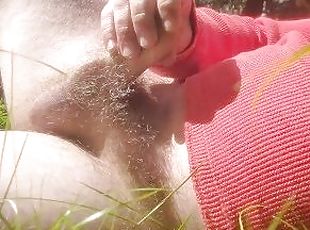 Sunbathing masturbation in the forest clearing