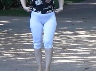 Public ass in white leggings