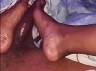 French tip ebony handjob and footjob