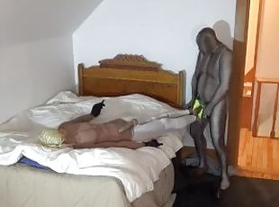 crocodile print zentai enjoys shirtless jock in jeans