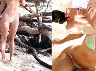 I AM STILL DREAMING! Hot Beach Bikini Girl Poses Before Sex Creampie Under Mango Tree